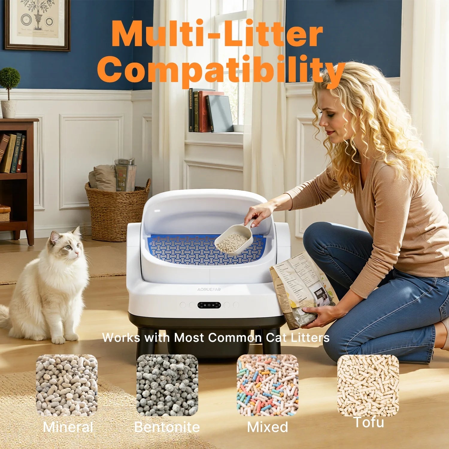 Large Open-Top Automatic Cat Litter Box Self Cleaning with Safety Protection, APP Control, Odor-Free Waste Disposal, White