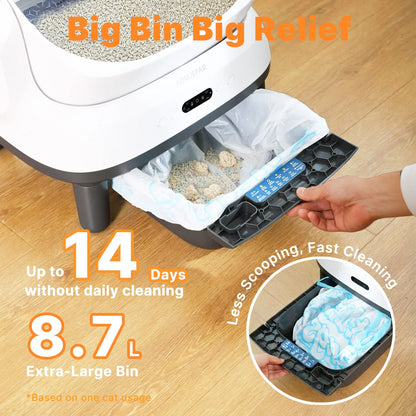 Large Open-Top Automatic Cat Litter Box Self Cleaning with Safety Protection, APP Control, Odor-Free Waste Disposal, White