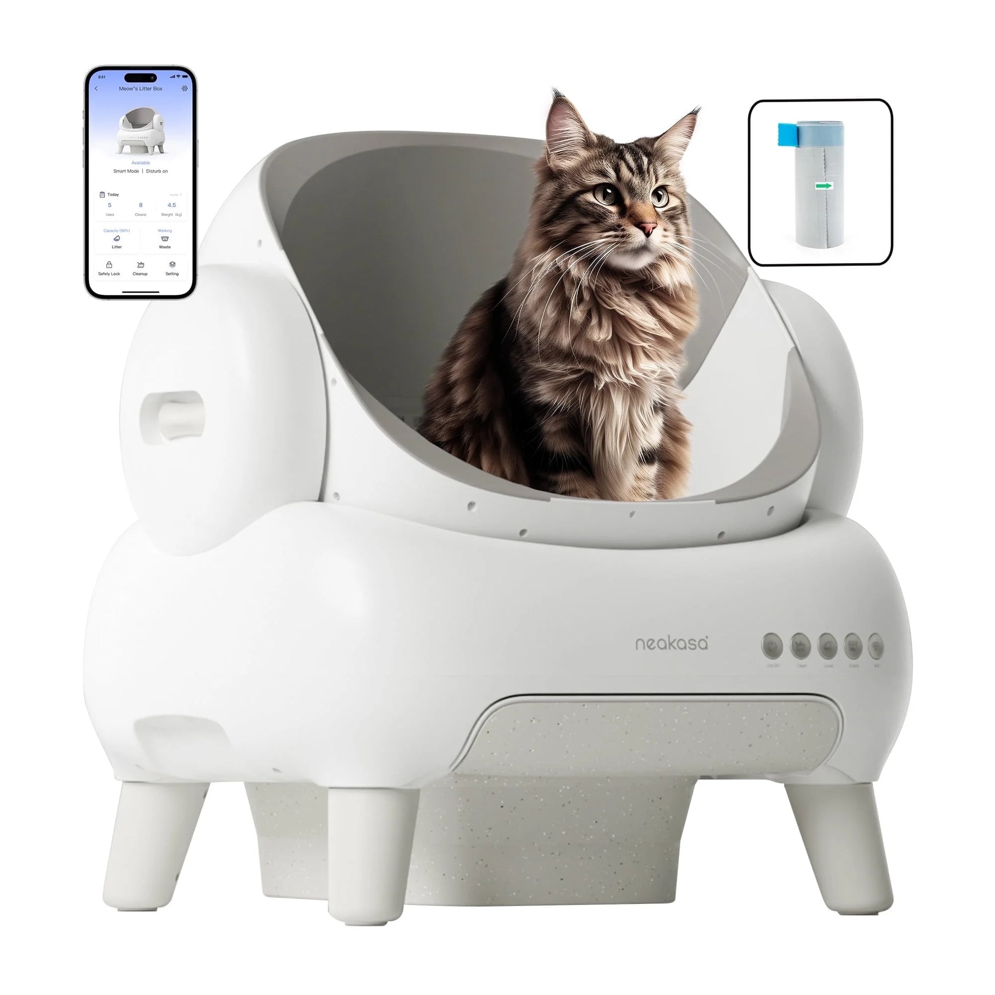 M1 Lite plus Self Cleaning Cat Litter Box, Open-Top Large Automatic Cat Litter Tray with APP Control,Odor-Free Waste Disposal,White