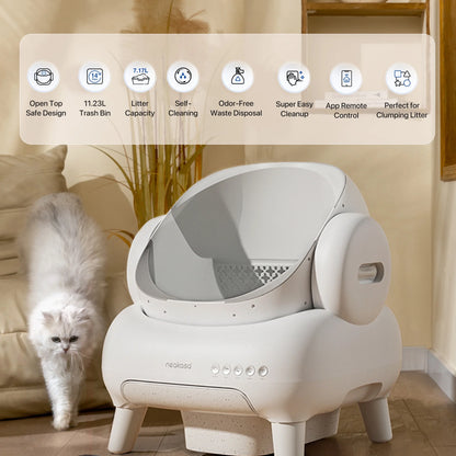 M1 Lite plus Self Cleaning Cat Litter Box, Open-Top Large Automatic Cat Litter Tray with APP Control,Odor-Free Waste Disposal,White
