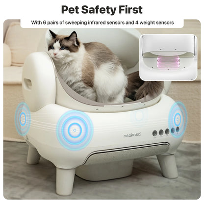 M1 Lite plus Self Cleaning Cat Litter Box, Open-Top Large Automatic Cat Litter Tray with APP Control,Odor-Free Waste Disposal,White