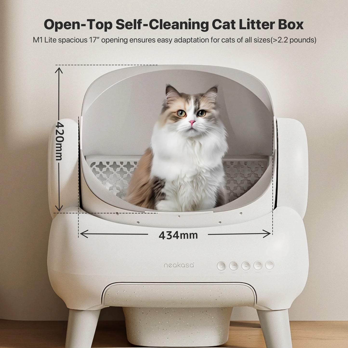 M1 Lite plus Self Cleaning Cat Litter Box, Open-Top Large Automatic Cat Litter Tray with APP Control,Odor-Free Waste Disposal,White