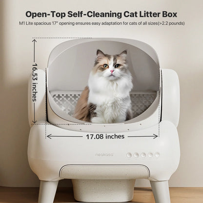 M1 Lite plus Self Cleaning Cat Litter Box, Open-Top Large Automatic Cat Litter Tray with APP Control,Odor-Free Waste Disposal,White