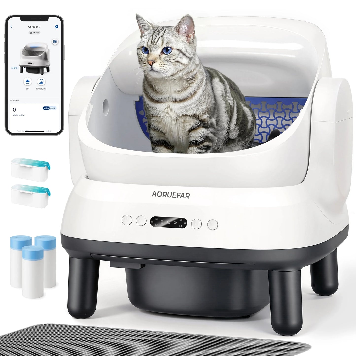 Large Open-Top Automatic Cat Litter Box Self Cleaning with Safety Protection, APP Control, Odor-Free Waste Disposal, White
