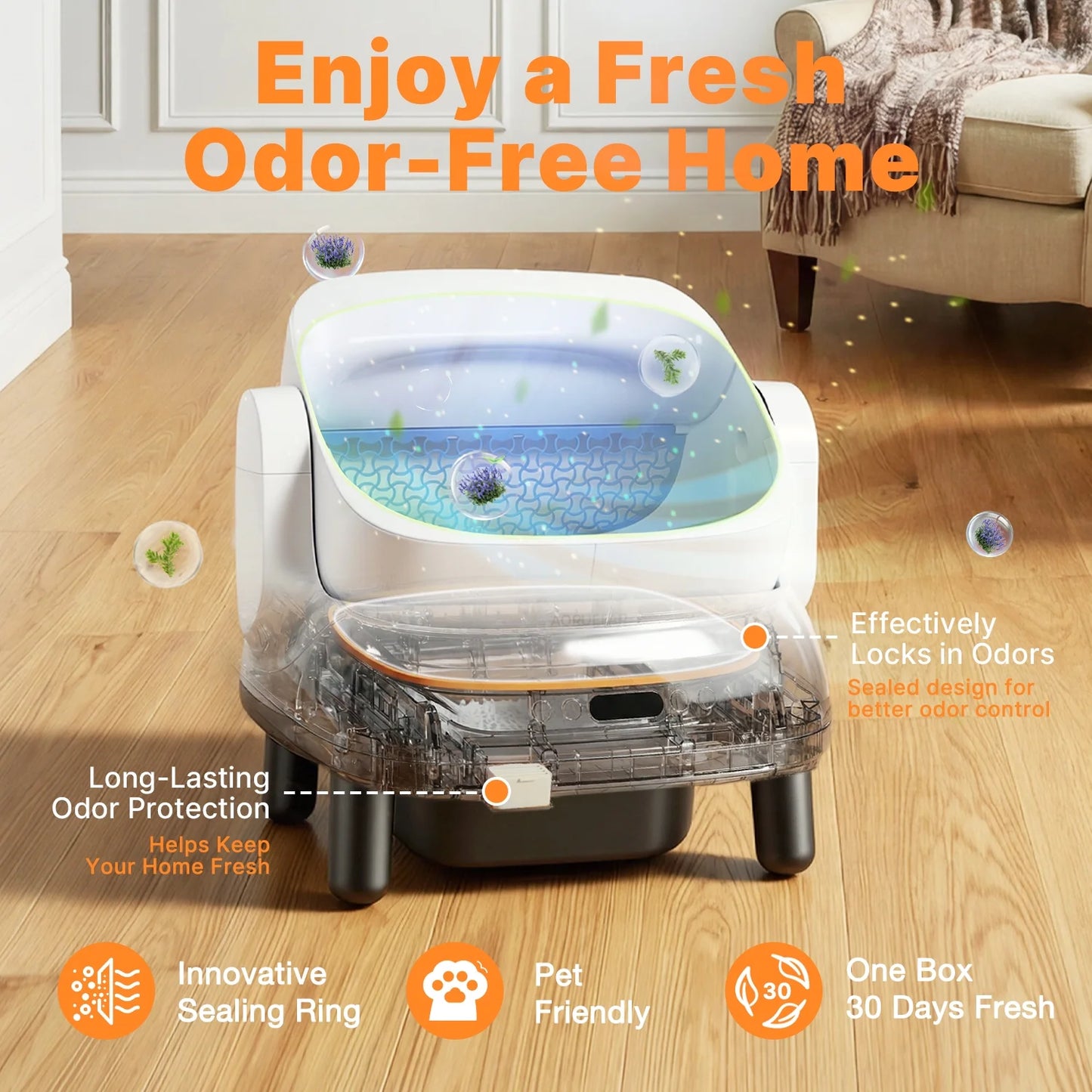Large Open-Top Automatic Cat Litter Box Self Cleaning with Safety Protection, APP Control, Odor-Free Waste Disposal, White