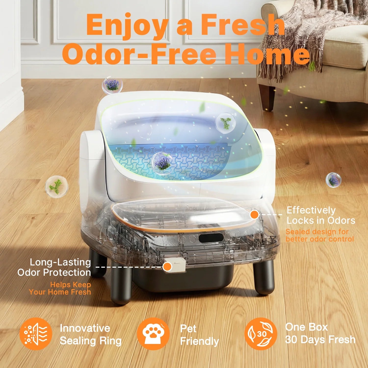 Large Open-Top Automatic Cat Litter Box Self Cleaning with Safety Protection, APP Control, Odor-Free Waste Disposal, White