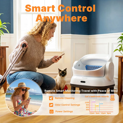 Large Open-Top Automatic Cat Litter Box Self Cleaning with Safety Protection, APP Control, Odor-Free Waste Disposal, White