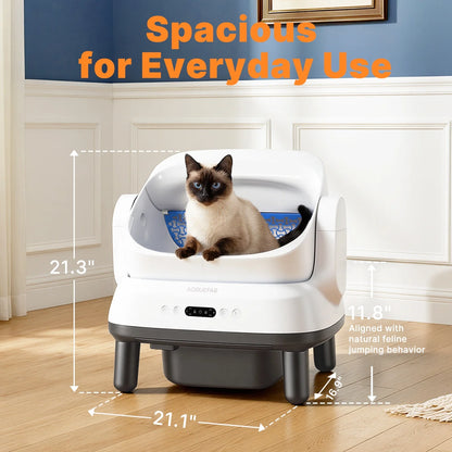 Large Open-Top Automatic Cat Litter Box Self Cleaning with Safety Protection, APP Control, Odor-Free Waste Disposal, White