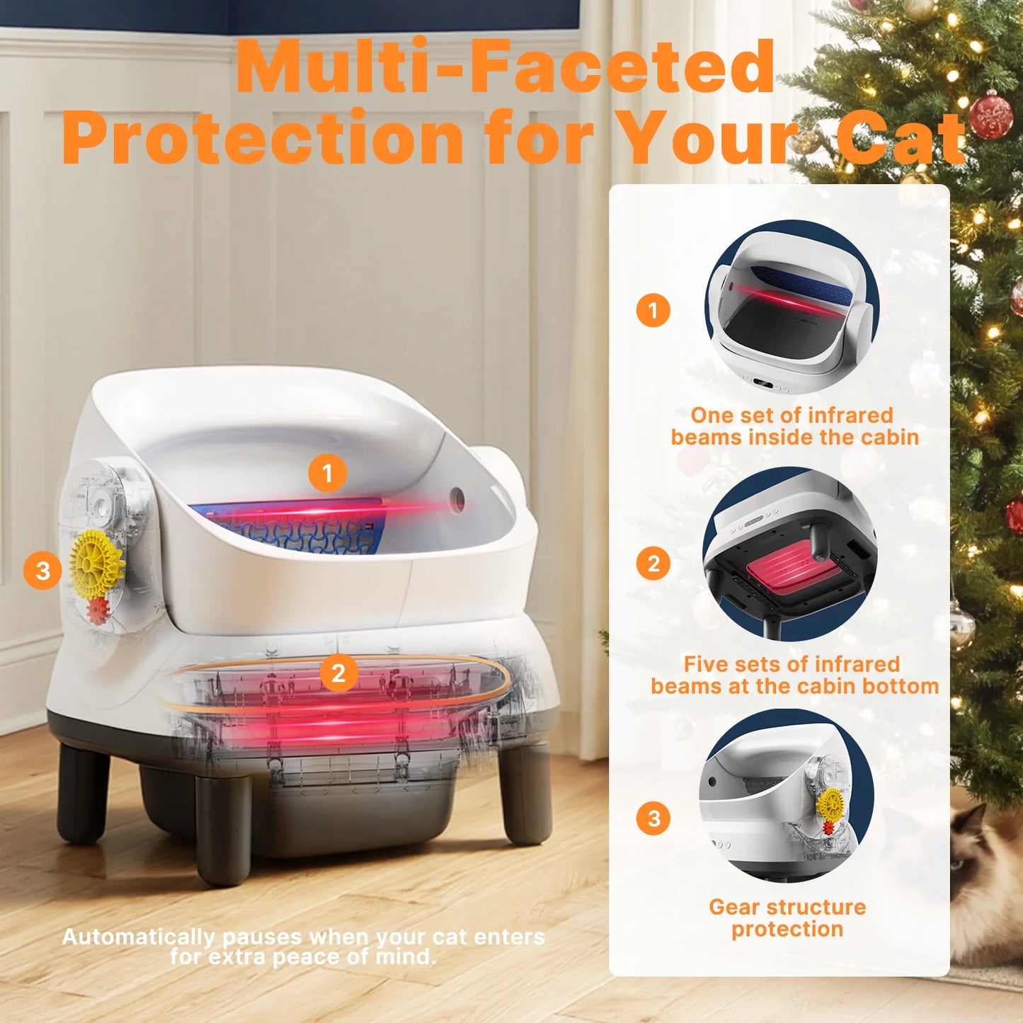 Large Open-Top Automatic Cat Litter Box Self Cleaning with Safety Protection, APP Control, Odor-Free Waste Disposal, White
